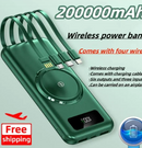 Banco de Energía Inalámbrico de 200000mAh con Cable Integrado (Un Conjunto)